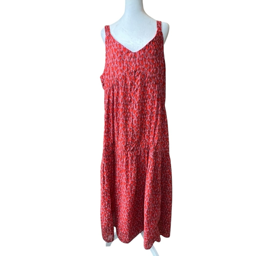 Joie XL Tiered Sleeveless Maxi Flowing Summer Dress Tea Rose Red 100% Cotton - Picture 10 of 15